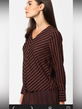 ONLY Petunia Black & Rust Stripe V-Neck Blouse Size EU 40 | Chevron Stripe